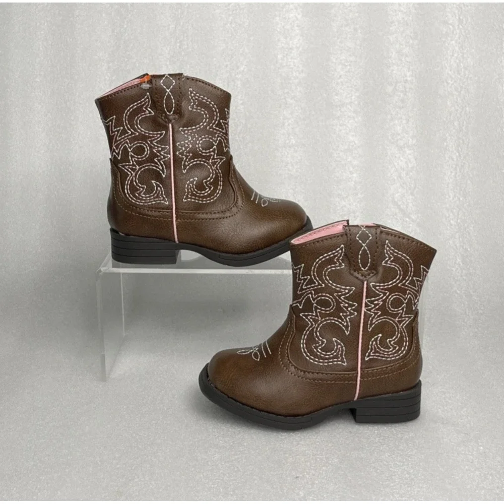 Wonder Nation Brown Zip up Square Toe Cowboy Cowgirl Boots Toddler Girls Size 5‎